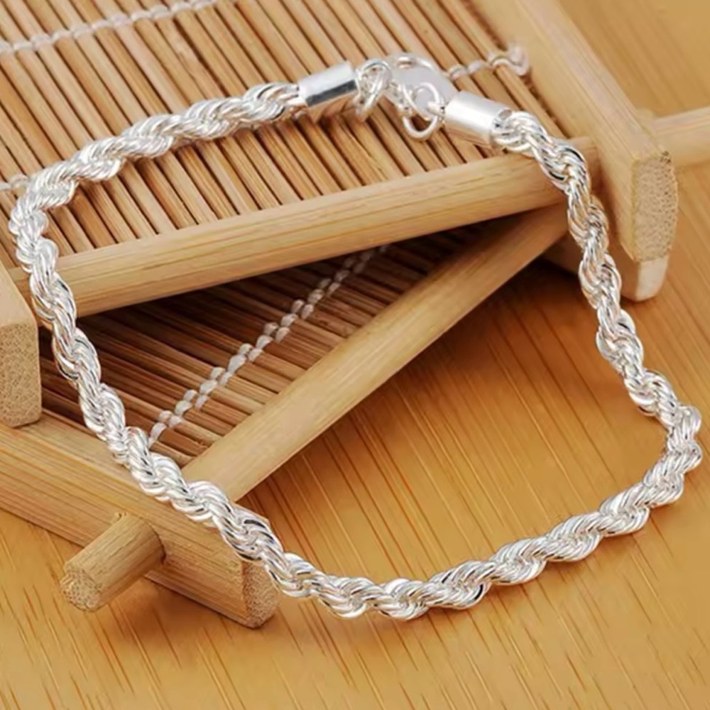 SilverTwisted Chain Bracelet For Women and Man Men 8” - Picture 5 of 5